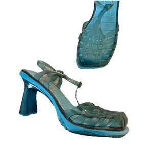 Vtg Y2K Melissa VIXEN Womens Blue Glittery Platform Heels Sandals US 7 *Flaw
